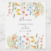 Kleurrijke Wildflowers Garden Wedding Gift Label Wijn Etiket (Enkel label)