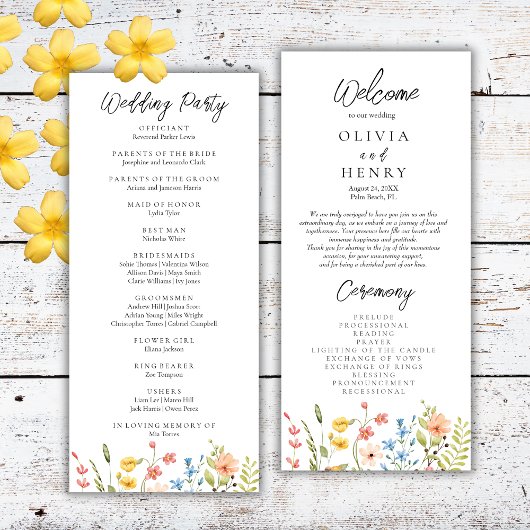 Kleurrijke Wildflowers Garden Wedding Menu
