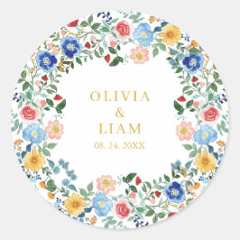 Kleurrijke Wildflowers Gold Garden Wedding Ronde Sticker