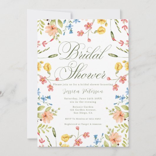 Kleurrijke Wildflowers Groen & Wit Vrijgezellenfee Kaart (Voorkant)