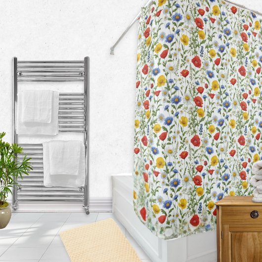 Kleurrijke Wildflowers Heldere Frisse Bloempatroon Douchegordijn