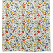 Kleurrijke Wildflowers Heldere Frisse Bloempatroon Douchegordijn (Voorkant)