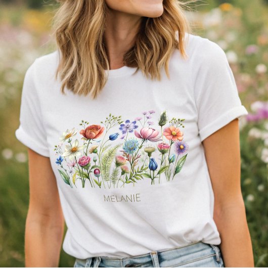 Kleurrijke Wildflowers Monogram T-shirt