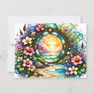 Kleurrijke Wildflowers Ocean Portal Briefkaart