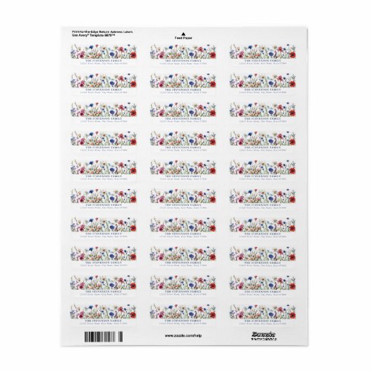 Kleurrijke Wildflowers Retour Adreslabels Etiket (Full Sheet)