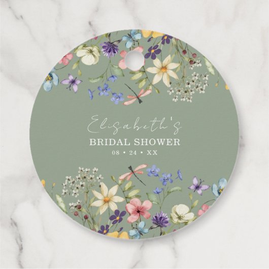 Kleurrijke Wildflowers Sage Green Vrijgezellenfees Bedankjes Labels (Achterkant)