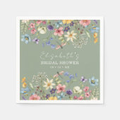 Kleurrijke Wildflowers Sage Green Vrijgezellenfees Servet (Voorkant)