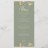Kleurrijke Wildflowers Sage & Yellow Wedding Menu (Voorkant)