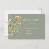 Kleurrijke Wildflowers Sage & Yellow Wedding RSVP Kaartje (Voorkant)