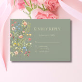 Kleurrijke Wildflowers Sage & Yellow Wedding RSVP Kaartje