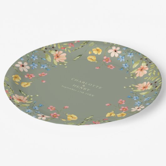 Kleurrijke Wildflowers Salie Garden Wedding Papieren Bordje (Gekanteld)