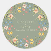 Kleurrijke Wildflowers Salie Garden Wedding Ronde Sticker (Voorkant)