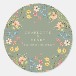 Kleurrijke Wildflowers Salie Garden Wedding Ronde Sticker