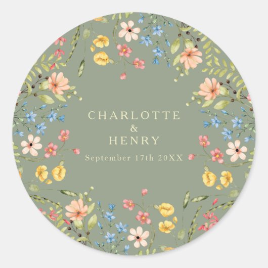 Kleurrijke Wildflowers Salie Garden Wedding Ronde Sticker (Voorkant)