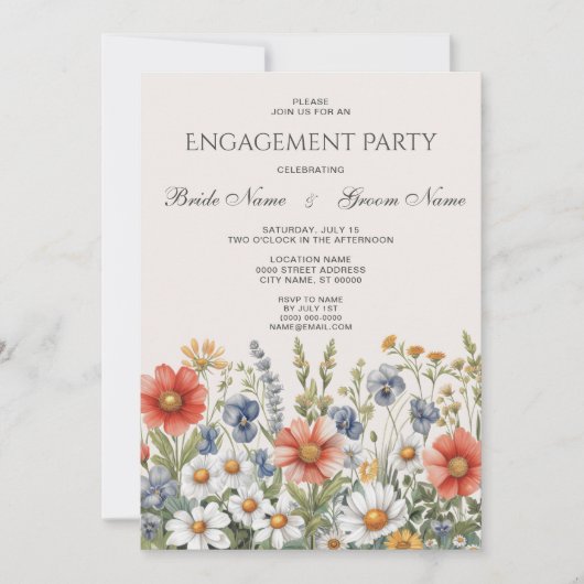 Kleurrijke Wildflowers Verloving Invitation Kaart (Voorkant)