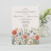 Kleurrijke Wildflowers Verloving Invitation Kaart (Staand voorkant)