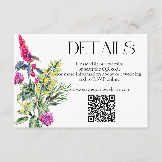 Kleurrijke Wildflowers Wedding Details QR Code Informatiekaartje (Voorkant)