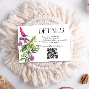 Kleurrijke Wildflowers Wedding Details QR Code Informatiekaartje