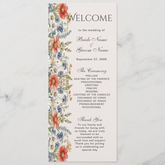 Kleurrijke Wildflowers Wedding Program Programmakaart (Voorkant)