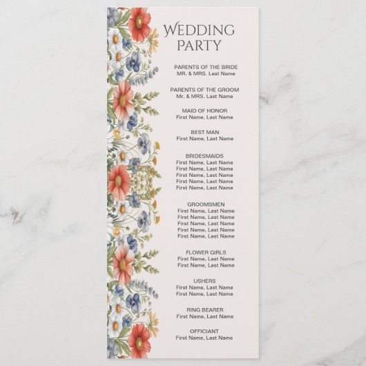 Kleurrijke Wildflowers Wedding Program Programmakaart (Achterkant)