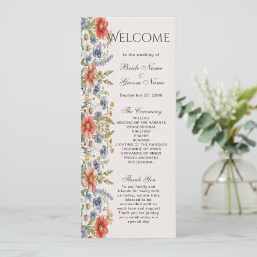 Kleurrijke Wildflowers Wedding Program Programmakaart (Staand voorkant)