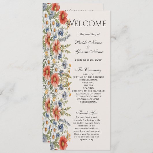 Kleurrijke Wildflowers Wedding Program Programmakaart (Voorkant / Achterkant)
