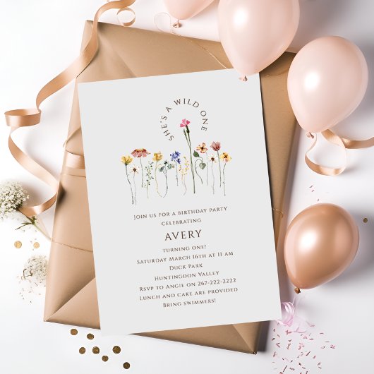 Kleurrijke Wildflowers Wild One Birthday Party Kaart