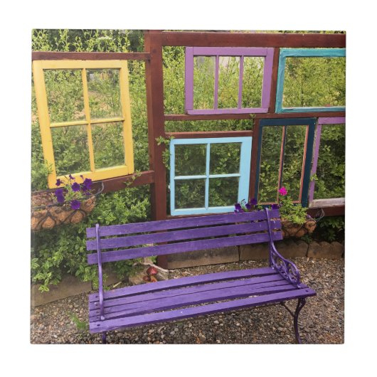 Kleurrijke Windows- en Bench Garden Decor Tegeltje (Voorkant)
