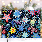 Kleurrijke Winter Bloemen Patroon Kerstmis Feestdagen Kaart