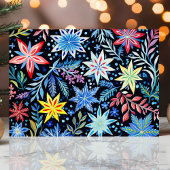 Kleurrijke Winter Bloemen Patroon Kerstmis Feestdagen Kaart