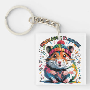 Kleurrijke Winter Hamster Illustratie met Tekst Sleutelhanger