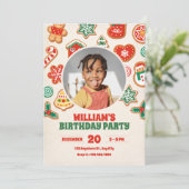 Kleurrijke winter kerstkoekjes foto verjaardag kaart (Staand voorkant)