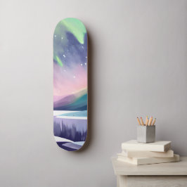 Kleurrijke Winter Nacht Noorderlicht | Waterverf Persoonlijk Skateboard