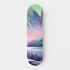 Kleurrijke Winter Nacht Noorderlicht | Waterverf Persoonlijk Skateboard