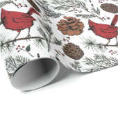 Kleurrijke Winter Perched Rode Kardinaal & dennena Cadeaupapier (Rol Hoek)