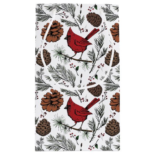 Kleurrijke Winter Perched Rode Kardinaal & dennena Klein Cadeauzakje (Achterkant)