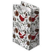 Kleurrijke Winter Perched Rode Kardinaal & dennena Klein Cadeauzakje (Voorkant Gekanteld)