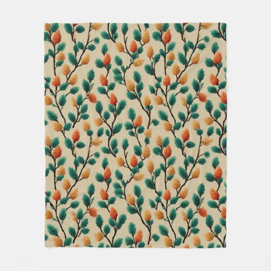 Kleurrijke Winter Pinecone Branches Fleece Deken (Voorkant)