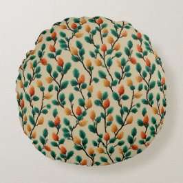 Kleurrijke Winter Pinecone Branches Rond Kussen