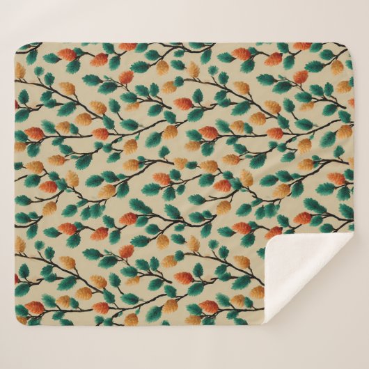 Kleurrijke Winter Pinecone Branches Sherpa Deken (Voorkant (horizontaal))