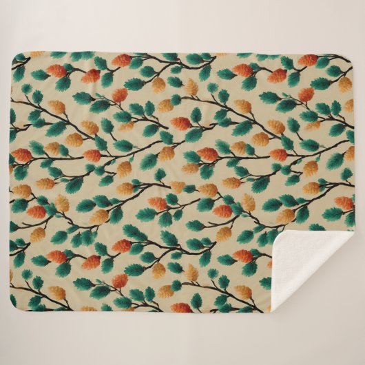 Kleurrijke Winter Pinecone Branches Sherpa Deken (Voorkant (horizontaal))