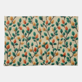 Kleurrijke Winter Pinecone Branches Theedoek