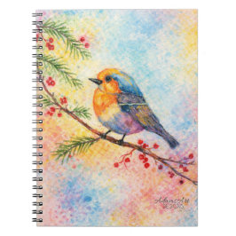 Kleurrijke Winter Zangvogel op Bes Tak Aquarel Notitieboek