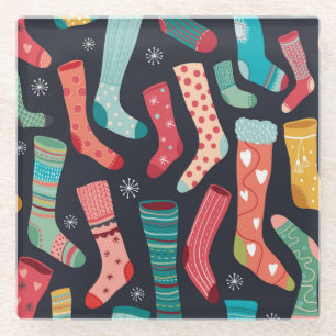 Kleurrijke winterse sokken, naadloos patroon. glazen onderzetter