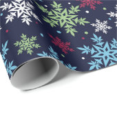 Kleurrijke wintersneeuwvlokken cadeaupapier (Rol Hoek)