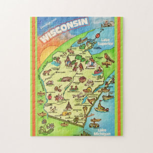 Kleurrijke Wisconsin-prentbriefkaart 11x14 Legpuzzel