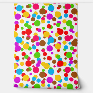 Kleurrijke witte achtergrond Polka Dots Behang