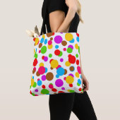 Kleurrijke witte achtergrond Polka Dots Tote Bag (Dichtbij)