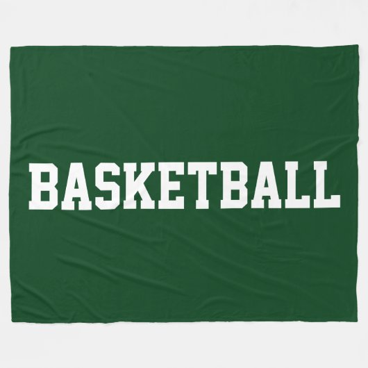Kleurrijke witte BASKETBAL tekst op diep bosgroen Fleece Deken (Voorkant (Horizontaal))
