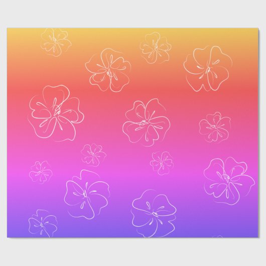 Kleurrijke witte bloemen cadeaupapier (Vlak)